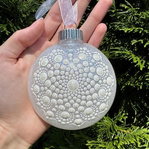 White Mandala Ornament | Dot Mandala Art | Mandala Art | Holiday Art | Christmas Ornament