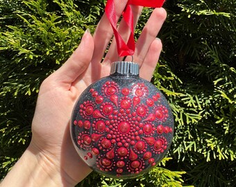 Red Mandala Ornament | Dot Mandala Art | Holiday Art | Christmas Ornament