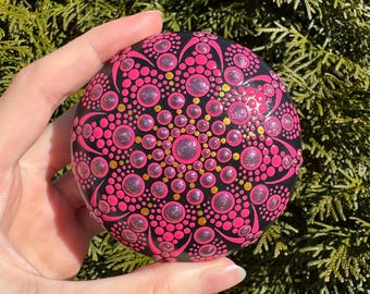 Small Dot Mandala Stone | Pink Dot Art | Mandala Art | Painted Stone