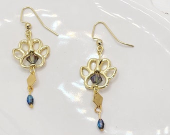Gold and Blue Paw Print Earrings