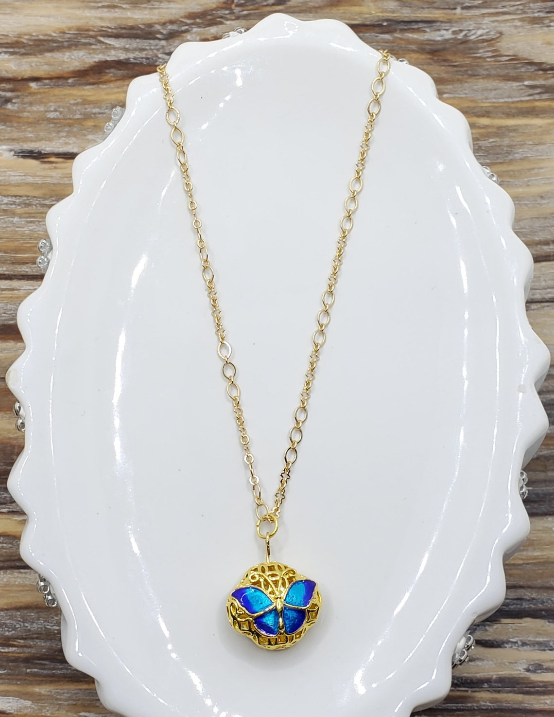 Blue and Gold Butterfly Necklace Etsy