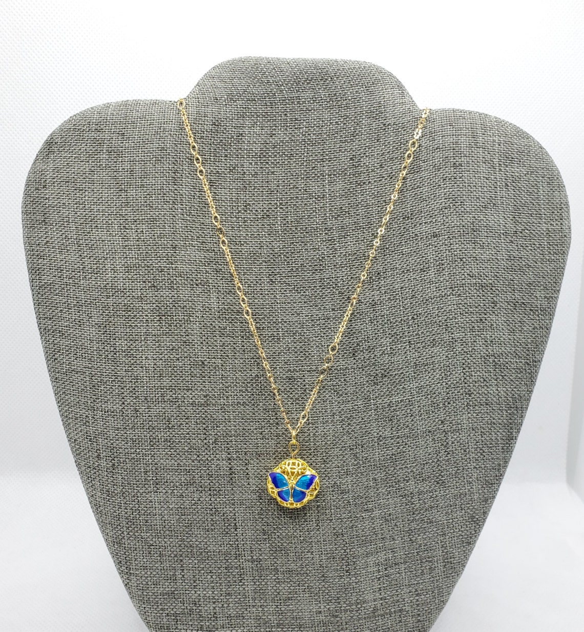 Blue and Gold Butterfly Necklace Etsy