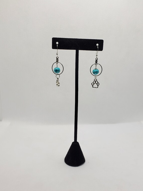 Orecchini In Argento Sterling 925 A Forma Di Zampa Con Cristalli Blu - Gioiello 9mm Per Donne E Bambine In Scatola Regalo