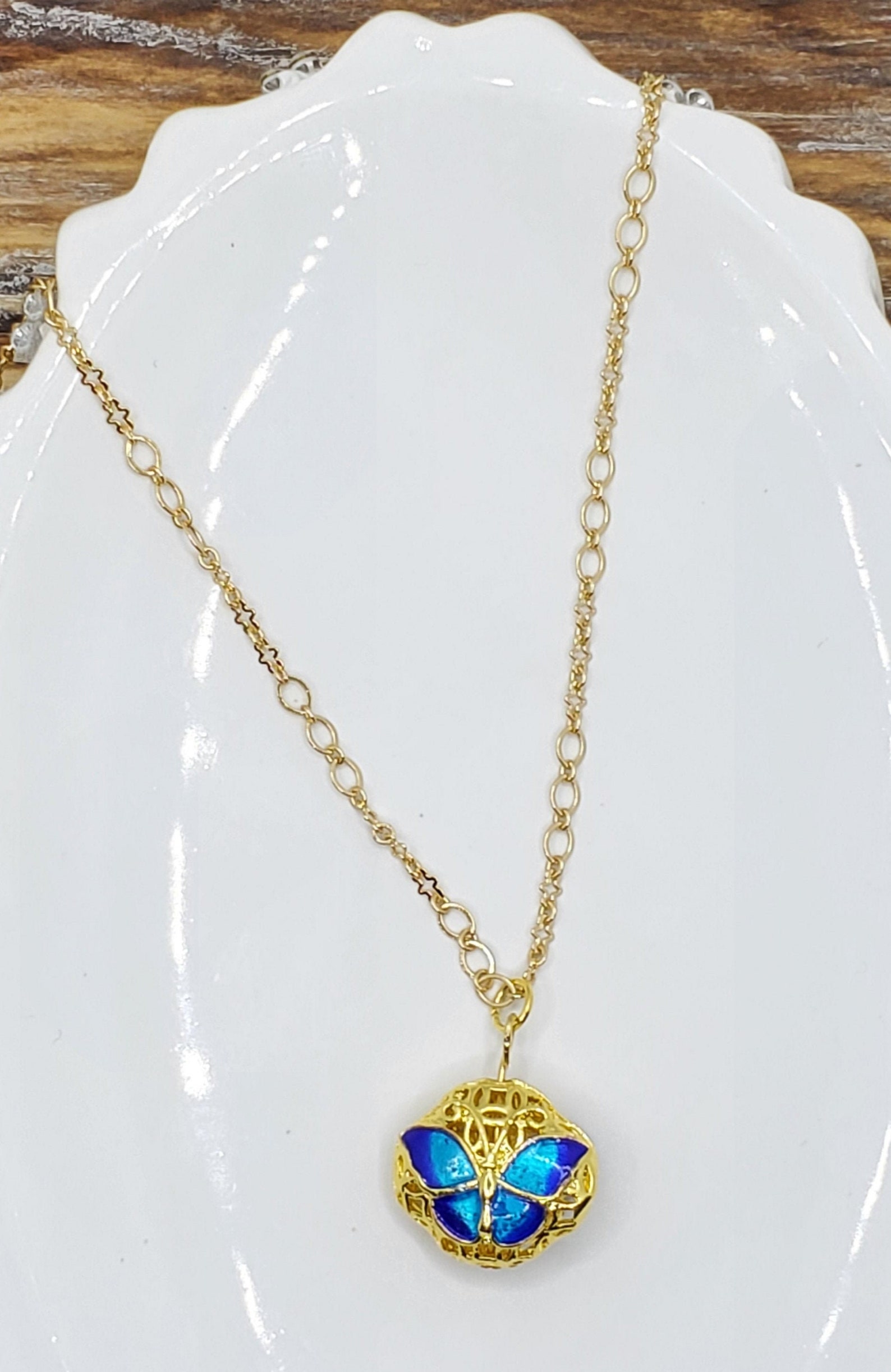 Blue and Gold Butterfly Necklace Etsy