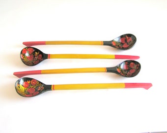 Golden Khokhloma "Wild Strawberries" Serving Spoons - Set of 4