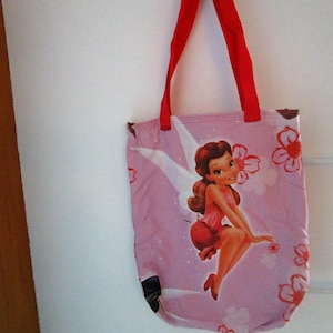 grand sac cabas rose, imprimé "Fée Roselia", tiré de la "Fée Clochette" de l'univers Disney, 33x42