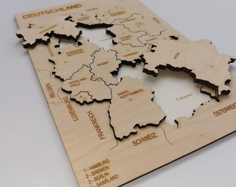 ドイツ地図、ドイツの木製地図パズル、ドイツの室内装飾、レーザー