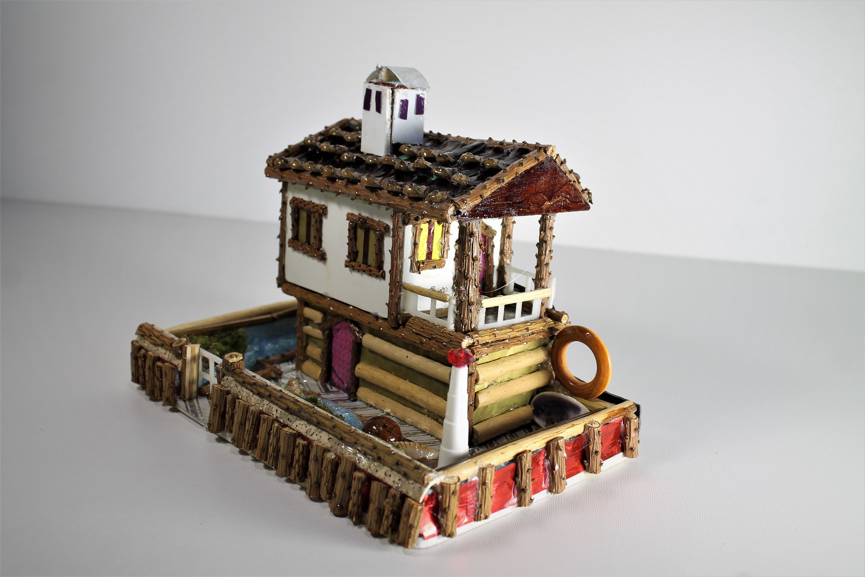 Fairy Garden Miniature House, Stone House W/Tower, Little Church, Resin Home, Door Opens