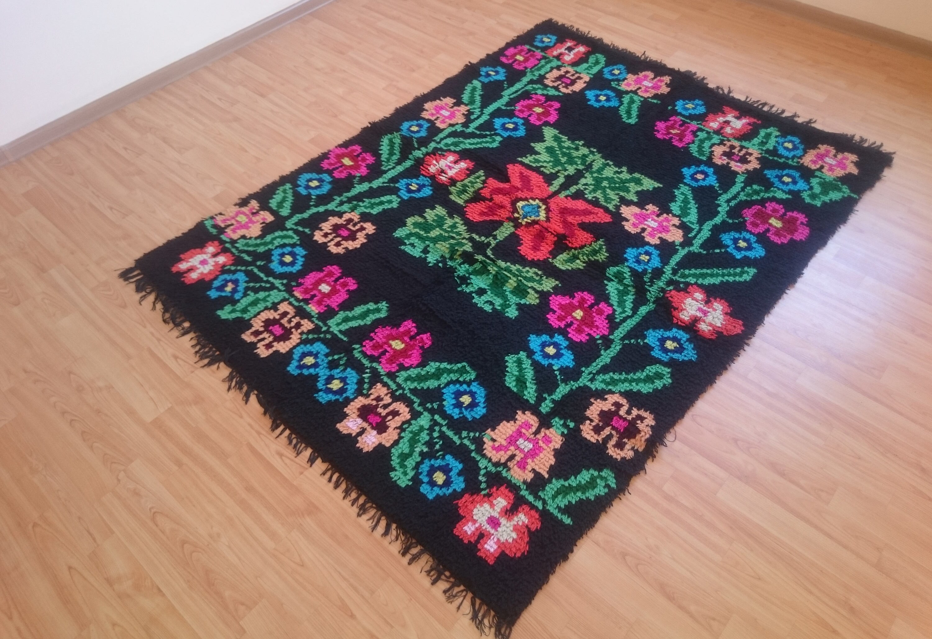 Boho Rug 5 X 6 Black Pink Rug Vintage Boho Rug 100 Organic Etsy