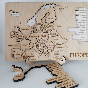 Europa Karte mit Hauptstädten Under, Europa Holzkarte Puzzle, Europa Wohnkultur, Laser geschnitten Puzzle, Holzkarte Europa, Holzspielzeug Puzzle Karte