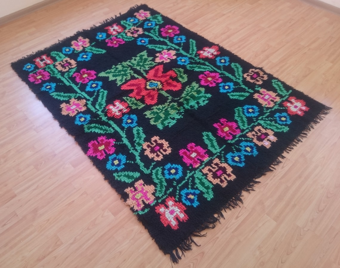 Boho Rug 5 X 6 Black Pink Rug Vintage Boho Rug 100 Organic Etsy