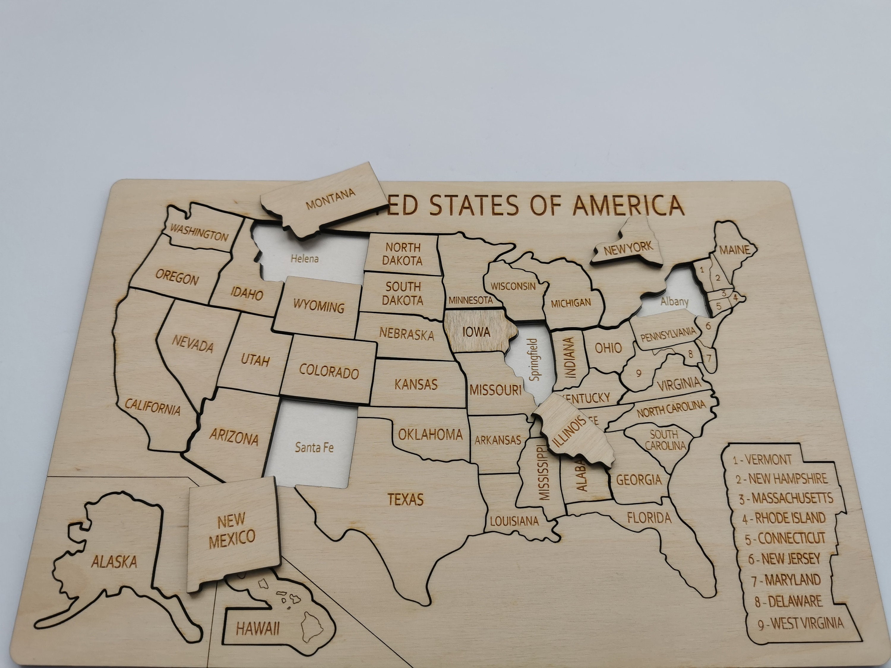 United States Wooden Puzzle Map With Capital City Under/ USA Map Puzzle