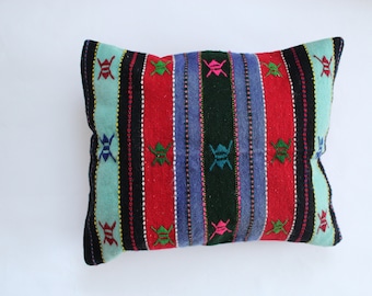 21''/18'' Vintage Moroccan Berber Pillow colourful-cushion berber Handmade-Natural Wool-Moroccan Cover- Made from old rugs-Free shipping D20