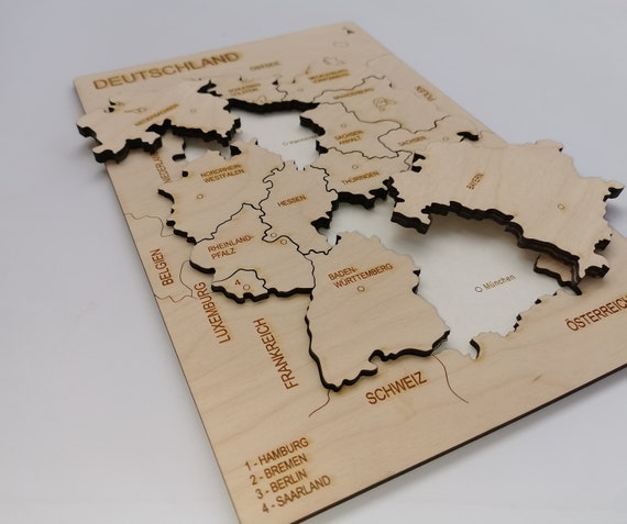 ドイツ地図、ドイツの木製地図パズル、ドイツの室内装飾、レーザー