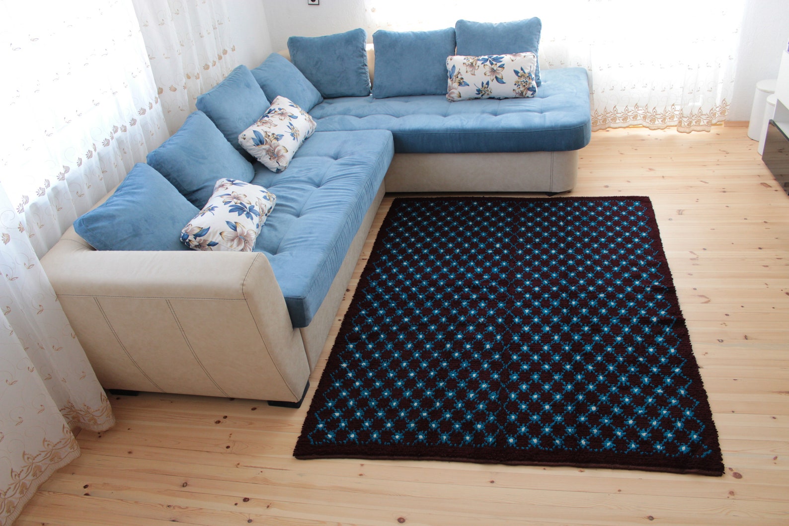 Shag Rug Black and Blue Rug 5x7 Rug Azilal Rug Berber Rug Area Etsy