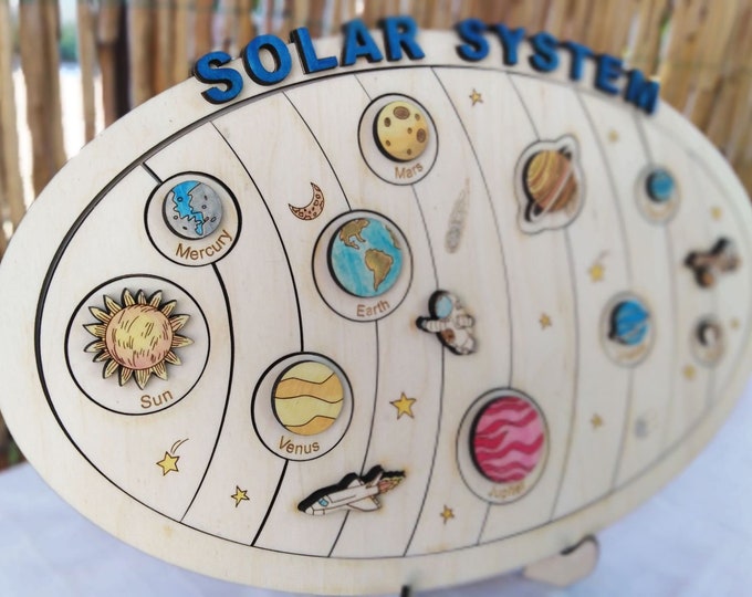 Puzzle du système solaire | Jouets pour enfants Puzzle du système solaire | Puzzle du système planétaire en bois | Jouets Montessori | Jouets pour enfants | Jouet éducatif