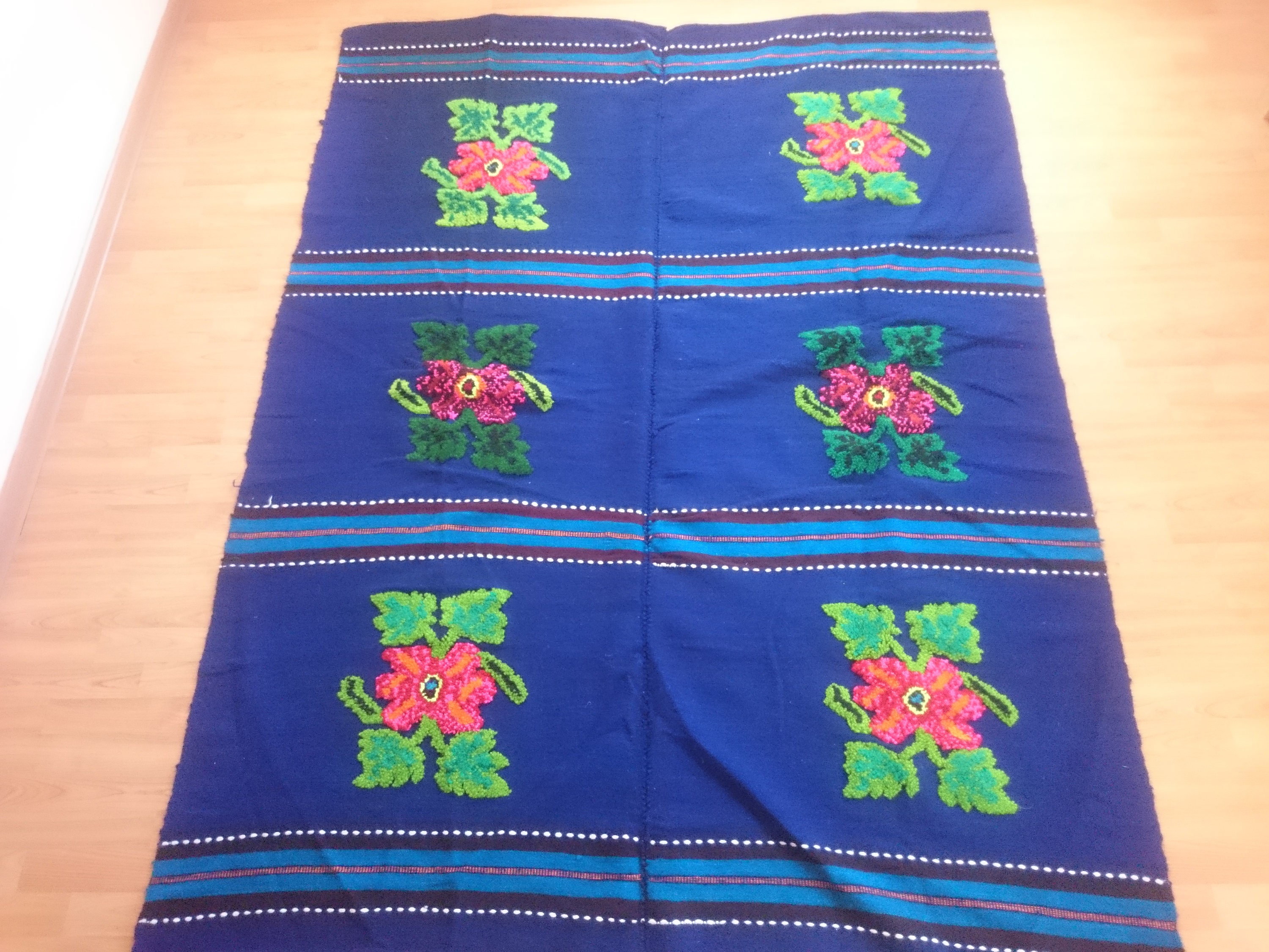 Wool Rug 5x7 Blue Rug Colorful Rug Tribal Rug Wool Rug Shag Etsy