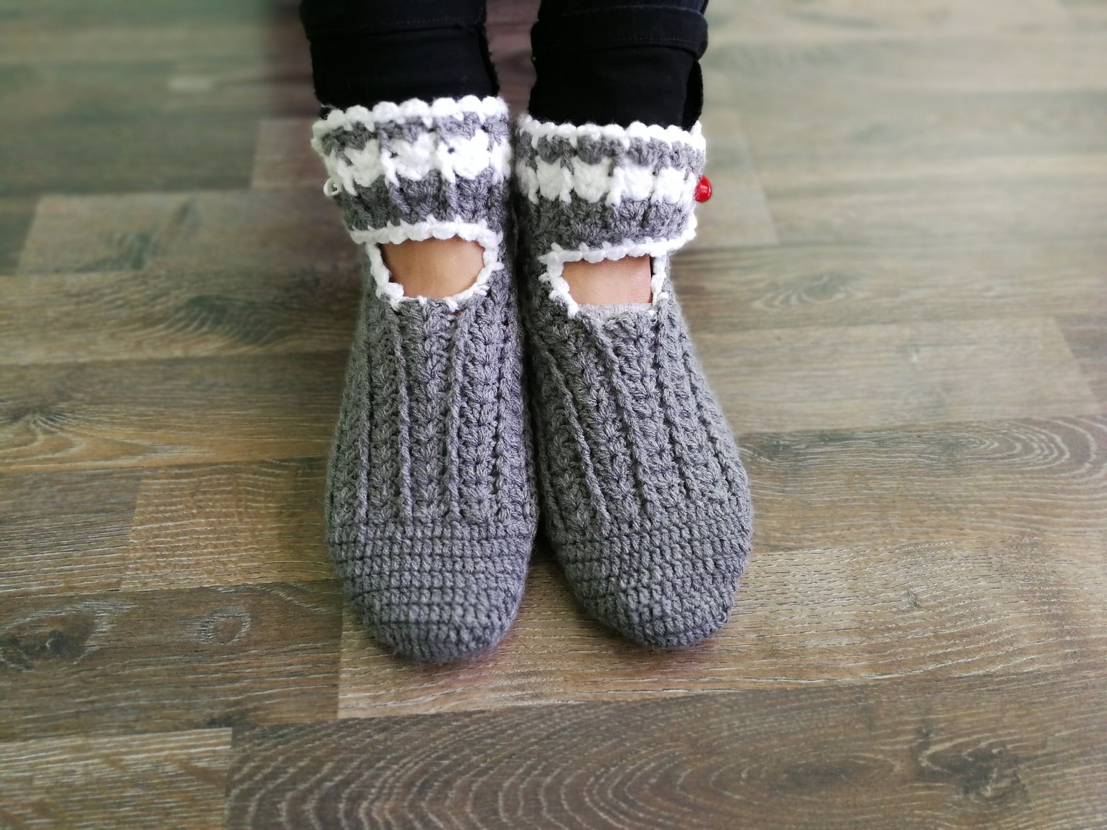 gray slippers, women slippers, chunky slippers, yoga socks, handmade home shoes, crochet, knit slippers, gift wrapped, ballet fl