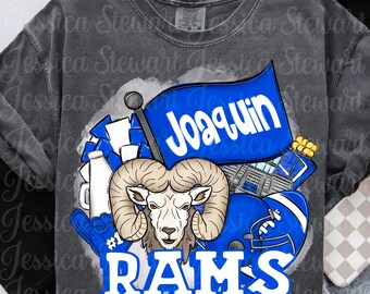 Joaquin rams pennant football mix retro PNG, digital file, football, band, cheer, school spirit sublimation design