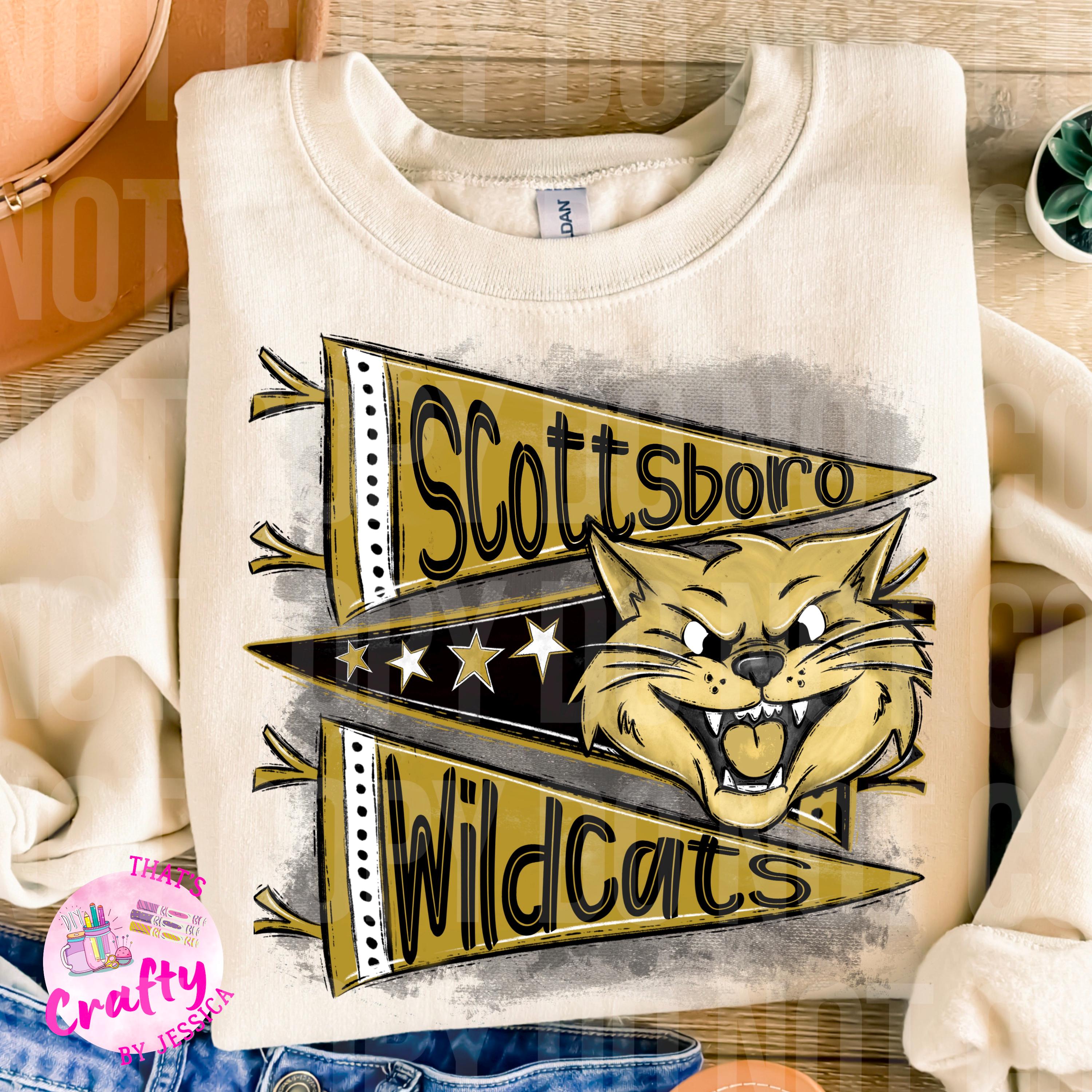 Scottsboro wildcats pennant retro PNG, digital file, football, band, cheer, school spirit sublimation design