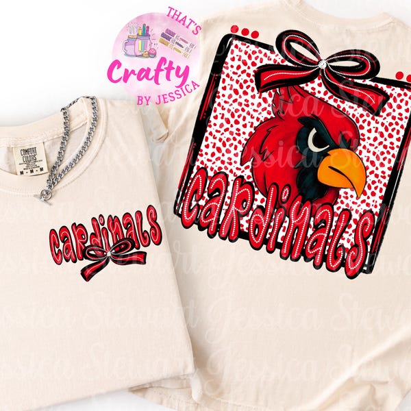 Cardinals ref Coquette bow Dalmatian square retro with pocket PNG, digital file, football, band, cheer, school spirit sublimation dtf design