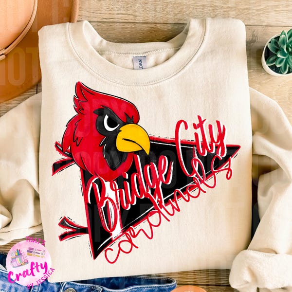 Bridge city cardinals pennant retro PNG, digital file, football, band, cheer, school spirit sublimation design