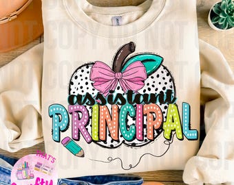 Assistant Principal retro Dalmatian coquette bow png, digital file, sublimation design