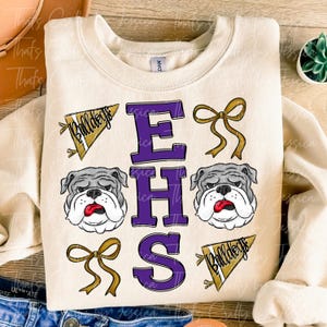 EHS bulldogs kokett vimpel retro PNG, digital fil, fotboll, band, cheerlead, sublimeringsdesign för skolanda