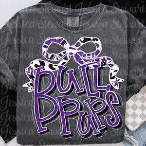 Bullpups purple Coquette bow faux glitter retro PNG, digital file, football, band, cheer, school spirit sublimation design