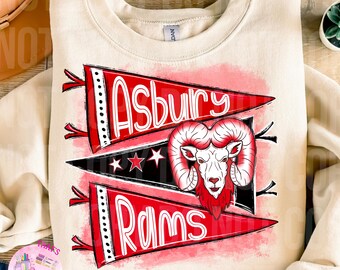 Asbury rams pennant retro PNG, digital file, football, band, cheer, school spirit sublimation design