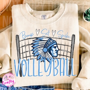 Volleyball warriors light blue retro PNG, digital file, sublimation design school spirit