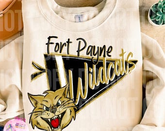 Fort Payne wildcats custom Pennant retro PNG, digital file, football, band, cheer, s&#39;chool spirit sublimation design