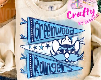 Greenwood rangers retro pennant PNG, digital file, football, band, cheer, school spirit sublimation design custom