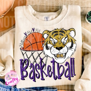 Basketball gold purple tigers 2 VERSIONS PNG, digital file, sublimation design school spirit