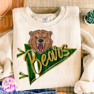 Bears green gold retro pennant PNG, digital file, football, band, cheer, school spirit sublimation design custom