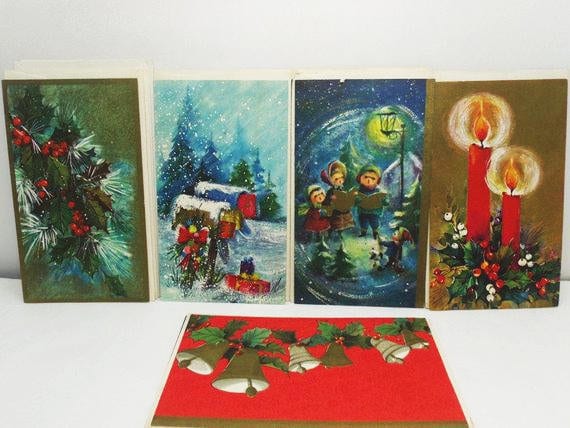 Twelve Vintage Christmas Cards, 1970\u0027s Copyright Cleveland, U.S.A.