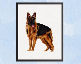 ジャーマンシェパードの水彩画 印刷可能なアート ジャーマンシェパード