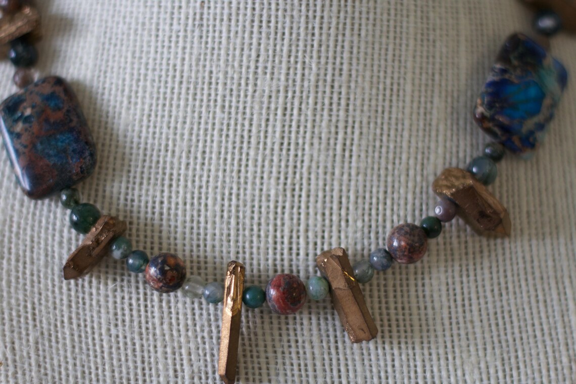 Natural Rustic Necklace, Rustic Statement Necklace, Unique Beaded