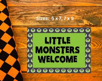 Little Monsters Welcome Frankenstein Halloween Metal Wreath Sign