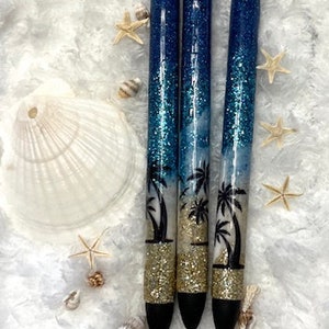 Beach Glitter Pen, Custom Glitter Pens, Glitter Gel Pen, Black Ink Pens
