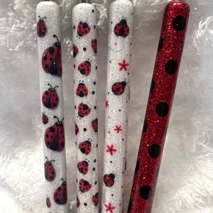 Ladybug Glitter Pens, Custom Glitter Pens, Glitter Gel Pen, Black Ink