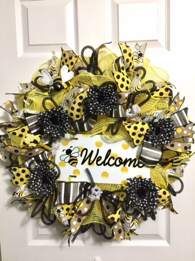 Welcome Bumble Bee Front Door Wreath LX Bee Theme Wreath | Etsy