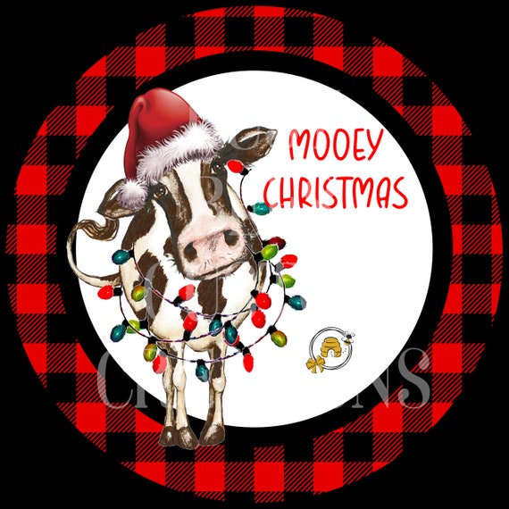 Mooey Christmas Cow With Lights Aluminum Wreath Sign Etsy