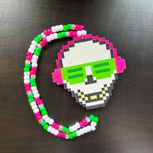 Skull in Headphones Perler Kandi Necklace: Rave Gear
