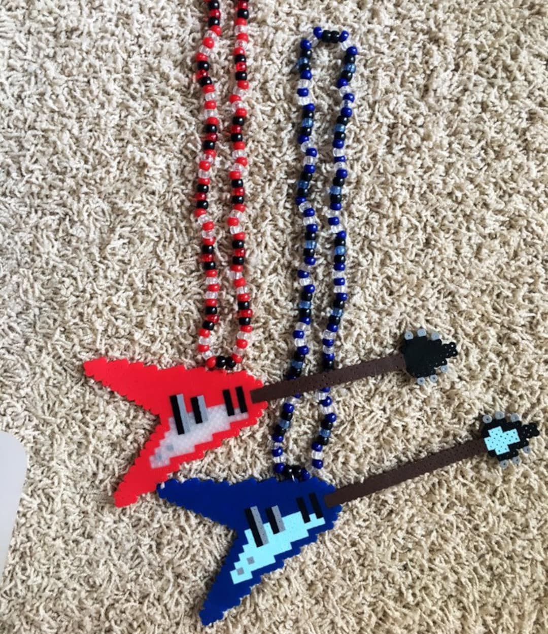Red and Blue Flying V Gibson Guitar Perler Kandi Necklaces Etsy