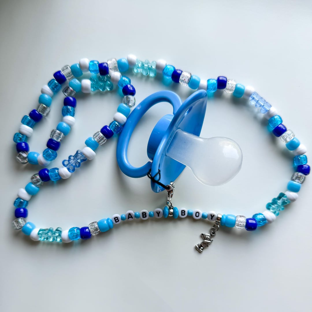Blue Pacifier Babyboy Kandi Necklace Adult Pacifier Baby Boy Rave Babe ...