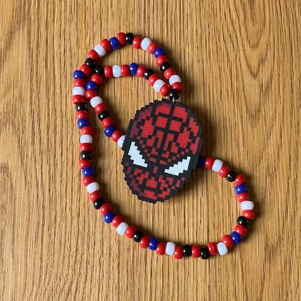 Spider-Man Mini Perler Bead Kandi Necklace