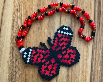 Red Butterfly Perler Kandi Necklace