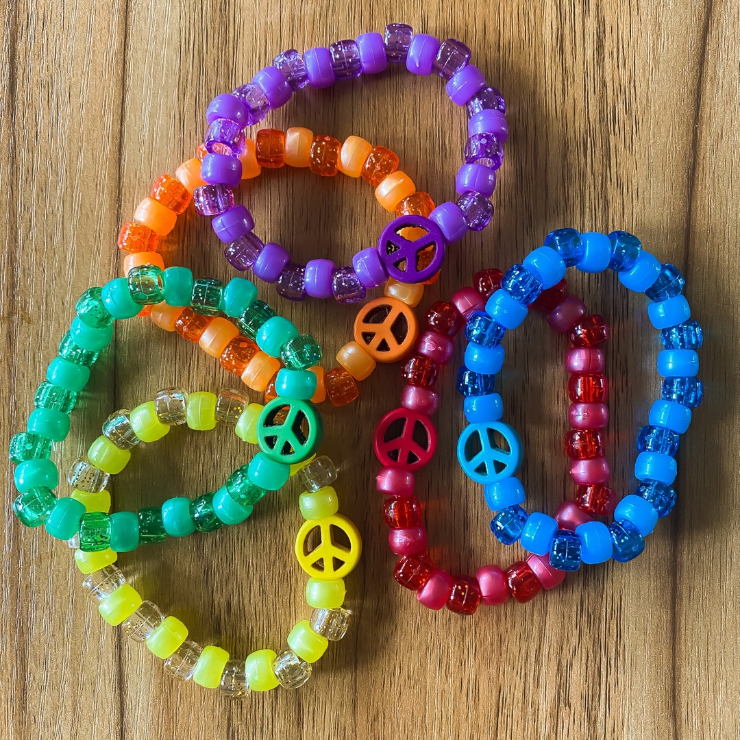 Rainbow Clay Peace Sign Bead Kandi Bracelet Set 6 Bracelets Kandi