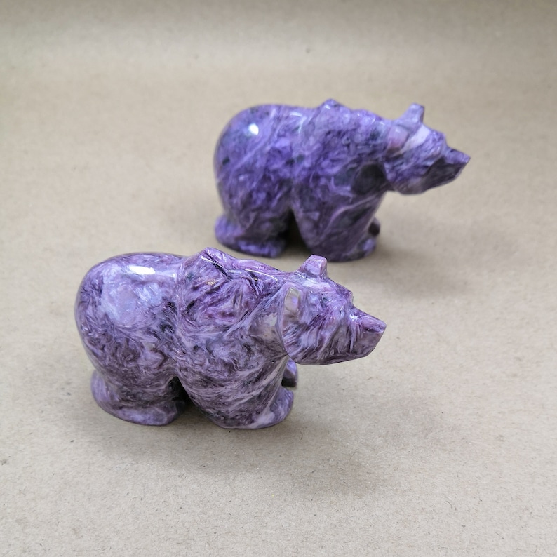 38mm hand-carved. Charoite Russian bear is made of natural Charoite stone 65mm *27mm